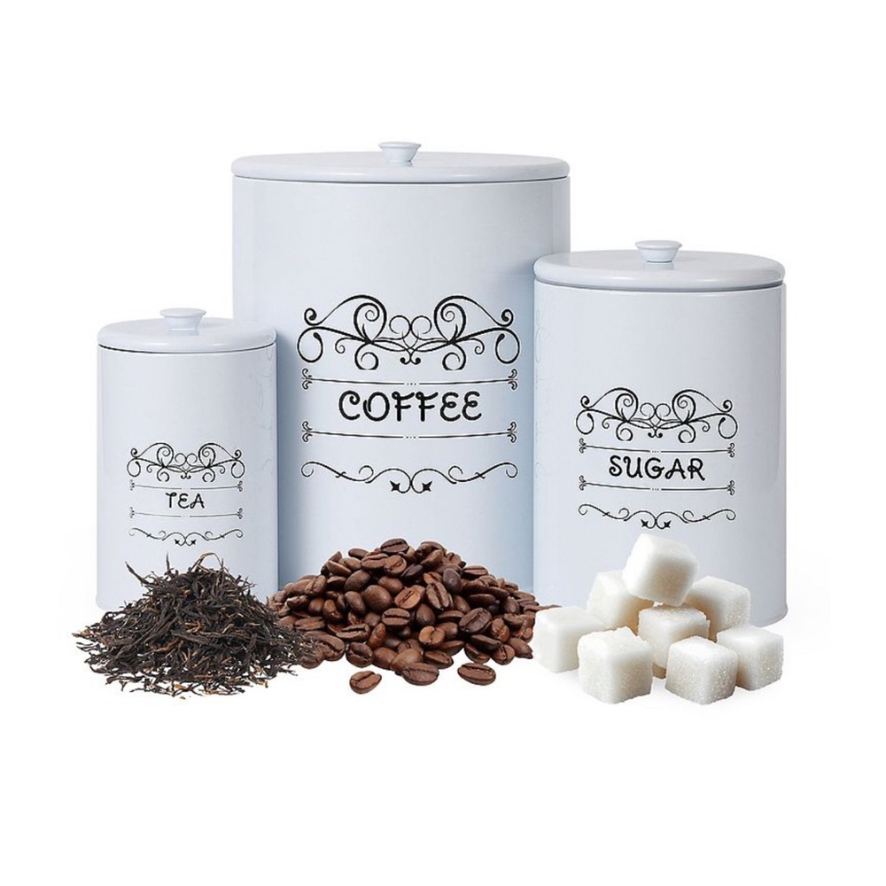 2 Set Kitchen Canister Set Chic White Coffee Sugar Tea Airtight Storage
